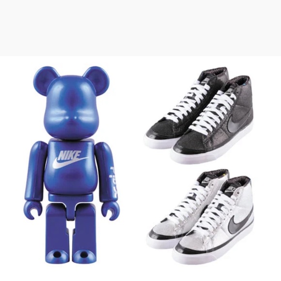 Rare 2009 X-Girl x Bearbrick x Nike Blazer Black Sequined Sneakers, Womens 7.5 - Picture 9 of 10